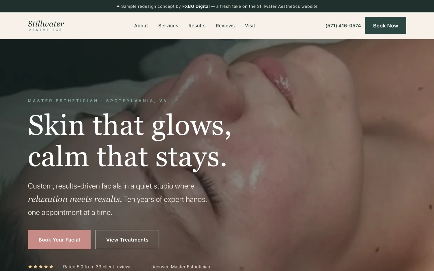 Stillwater Aesthetics skincare studio sample redesign